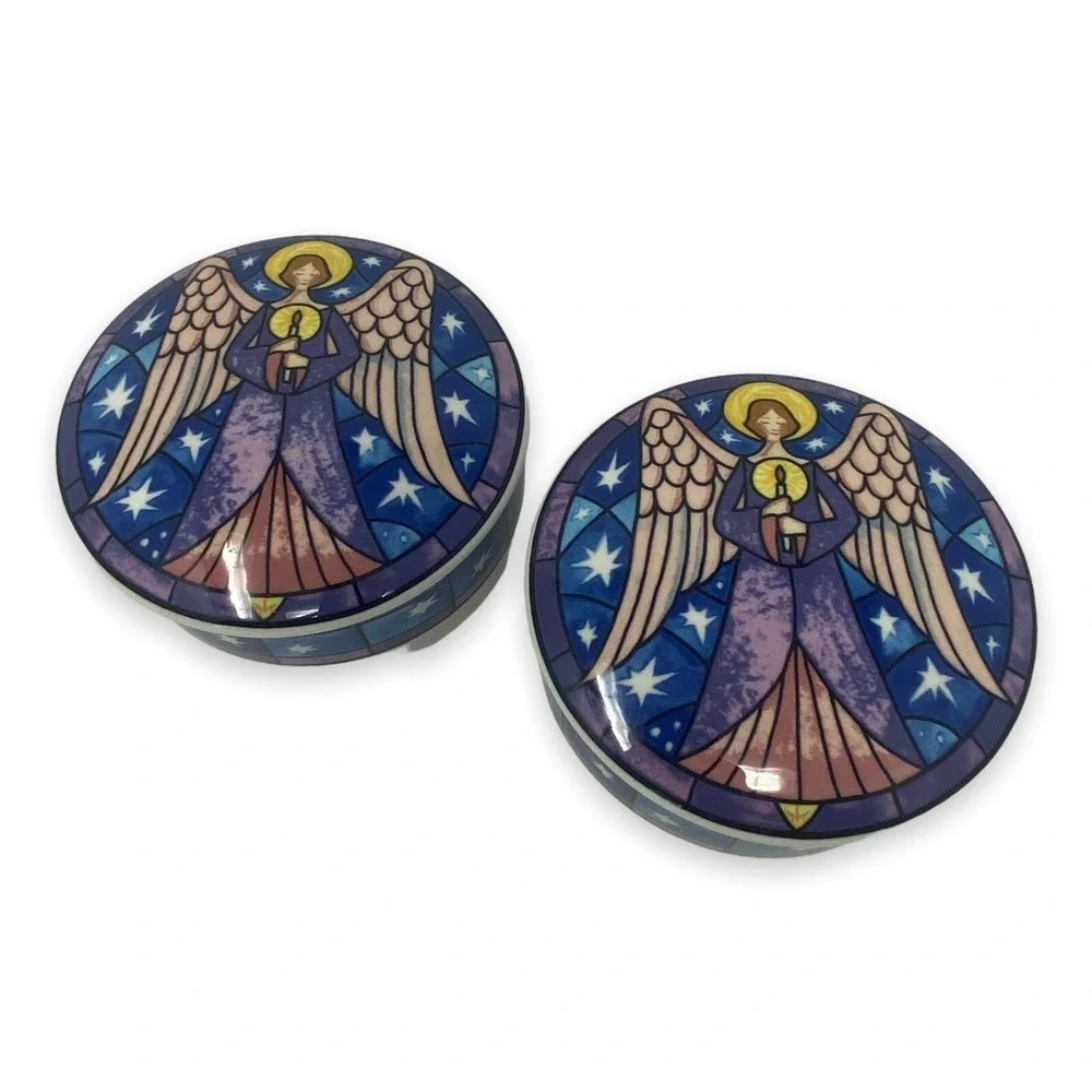 Mikasa Angel Round Trinket Box‎ Candy Dish with Lid HK501 Indonesia - Set of Two